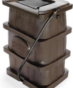 FCMP Outdoor Slim Line Design 45-Gallon Wood Grain Outdoor Home Rain Water Catcher Barrel Flat Back Container with Spigots and Mesh Screen, Brown | Wood Grain Design - Outdoor Home Rainwater Catcher Flat Back Container with Spigots and Mesh Screen