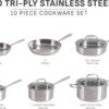 T-fal Pro Tri-Ply Stainless Steel 10-Piece Induction Cookware Set | NSF-certified, oven safe to 500°F, glass lids to 350°F, measuring marks inside, all cooktops including induction