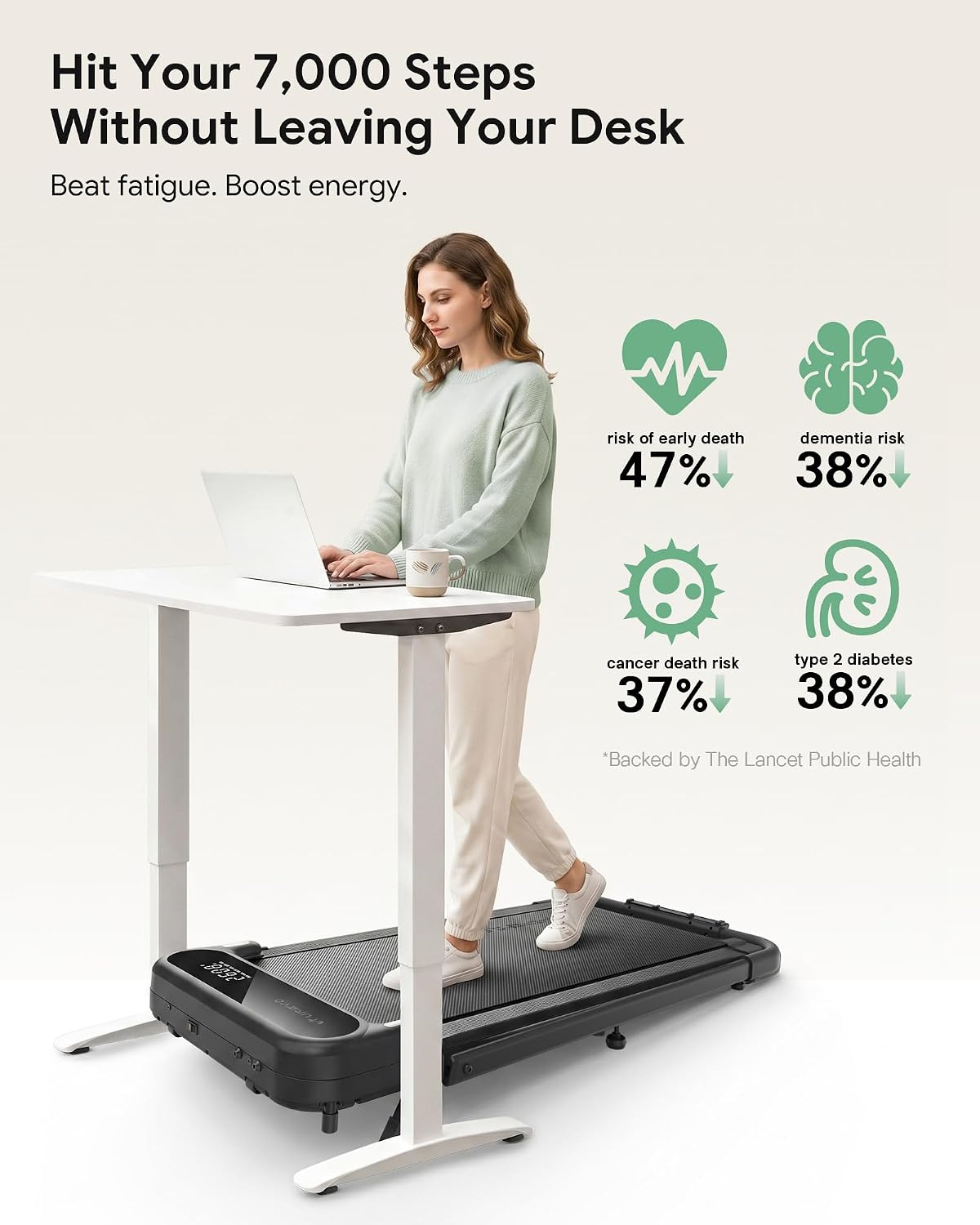 UREVO Strol 2E Pro Smart Incline Walking Pad Treadmill with APP, 12% Incline, Compact Walking Pad with Safety Handle, Plug & Play, Desk Treadmill with LED Display, Walking & Running for Home Office UREVO Strol 2E Pro Smart Incline Walking Pad Treadmill with APP, 12% Incline, Compact Walking Pad with Safety Handle, Plug & Play, Desk Treadmill with LED Display, Walking & Running for Home Office - Image 3