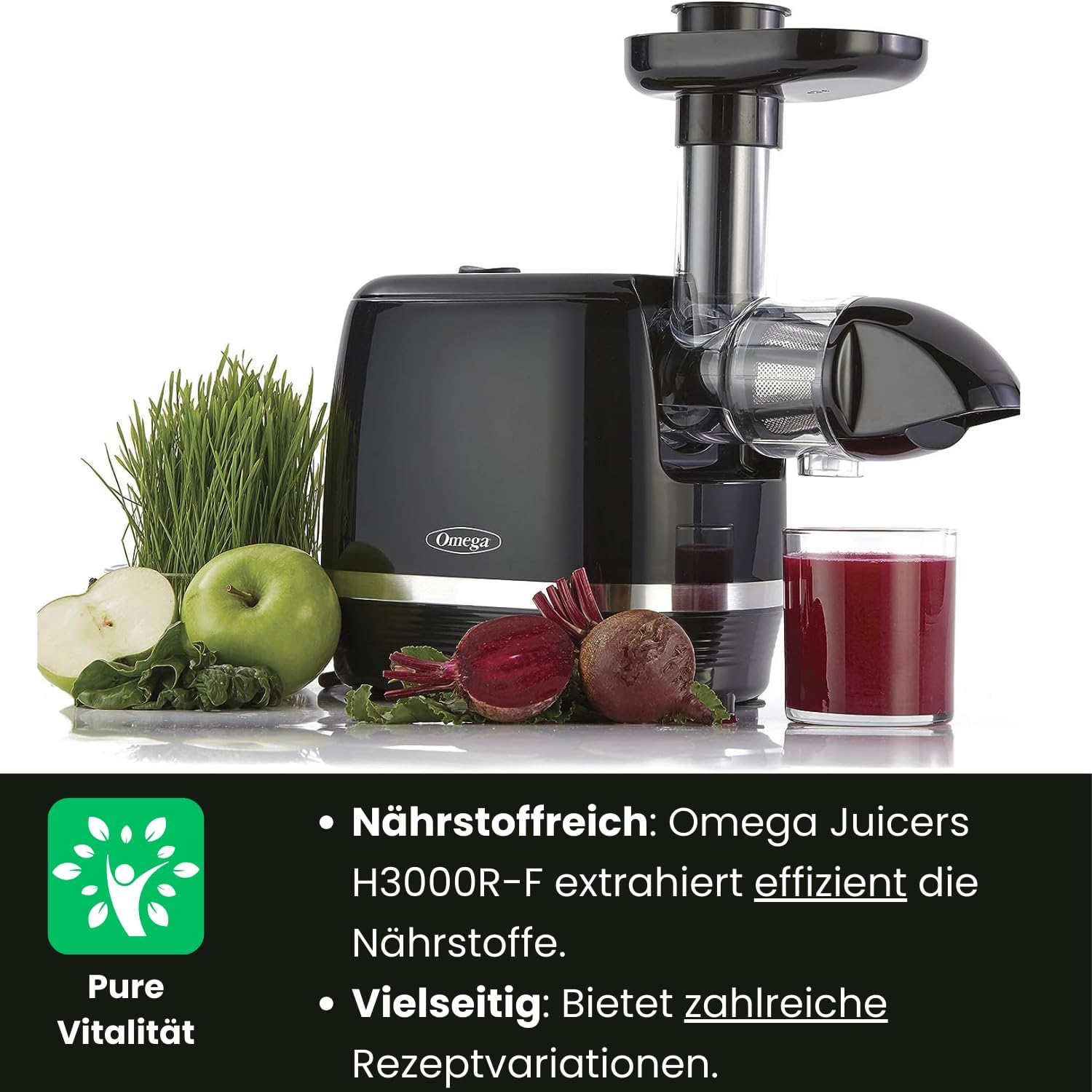 Omega Juicer H3000R Slow Masticating Extractor, 150-Watt, Black Omega Juicer H3000R Slow Masticating Extractor, 150-Watt, Black - Image 3