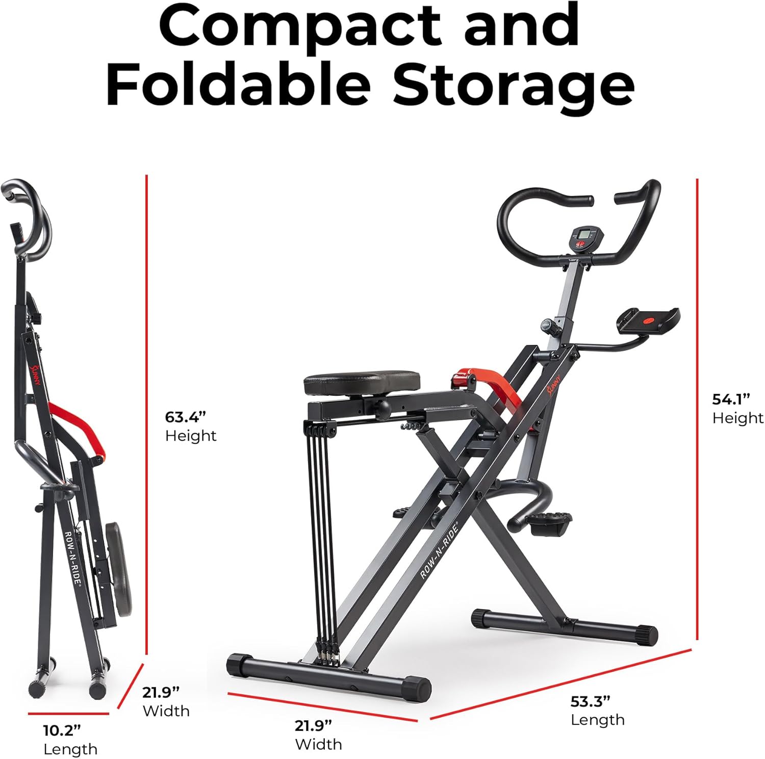 Sunny Health & Fitness Smart Heavy-Duty Row-N-Ride, Full-Body Squat Assist | Free SunnyFit App, Multi-Exercise Training, 3 Squat Depths, 5 Resistance Levels, 350LB Capacity, Compact Foldable Design Sunny Health & Fitness Smart Heavy-Duty Row-N-Ride, Full-Body Squat Assist | Free SunnyFit App, Multi-Exercise Training, 3 Squat Depths, 5 Resistance Levels, 350LB Capacity, Compact Foldable Design - Image 6