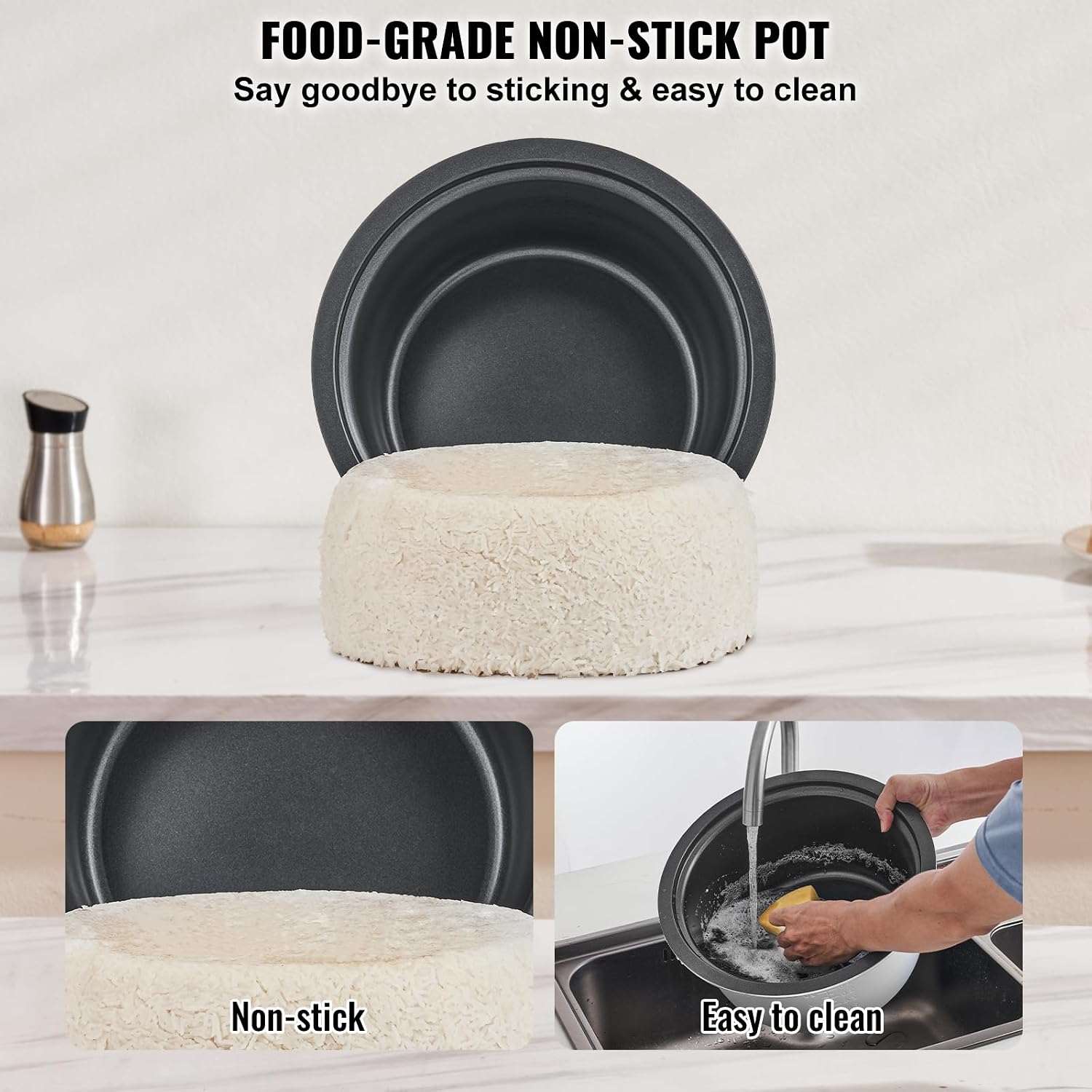 VEVOR Commercial Rice Cooker, 40-Cup Rice Cooker, 8.45 Qt / 8 Liter Large Rice Cooker and Warmer with Nonstick Inner Pot, Fast Cooking and 24-Hour Keep Warm, with Rice Cup and Paddle, for Restaurant VEVOR Commercial Rice Cooker, 40-Cup Rice Cooker, 8.45 Qt / 8 Liter Large Rice Cooker and Warmer with Nonstick Inner Pot, Fast Cooking and 24-Hour Keep Warm, with Rice Cup and Paddle, for Restaurant - Image 3