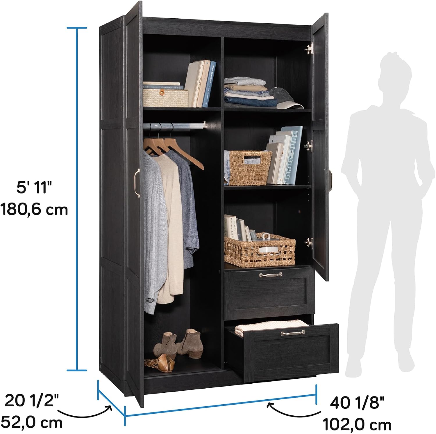 Sauder Miscellaneous Storage Armoire with Drawers, Raven Oak Finish Sauder Miscellaneous Storage Armoire with Drawers, Raven Oak Finish - Image 3