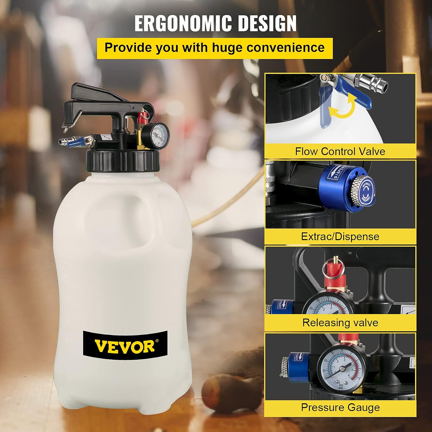 VEVOR Transmission Fluid Pump 2 Way ATF Refill System, 10 Liter Dispenser | For Oil Changes, Extracts and Dispenses Fluid Cleanly, Automatic Tool Set, with 14 Pieces ATF Filler Adapters, Pressure Gauge VEVOR Transmission Fluid Pump 2 Way ATF Refill System, 10 Liter Dispenser | For Oil Changes, Extracts and Dispenses Fluid Cleanly, Automatic Tool Set, with 14 Pieces ATF Filler Adapters, Pressure Gauge - Image 4