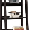 Sauder Ladder Bookshelf 5 Tier Trestle Ladder Shelf Wooden Bookcase, in Jamocha Wood