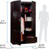 Sauder Select Multipurpose Bedroom Armoire Wardrobe Closet Pantry Storage Cabinet with Storage Drawers and Hanging Rail, in Cinnamon Cherry