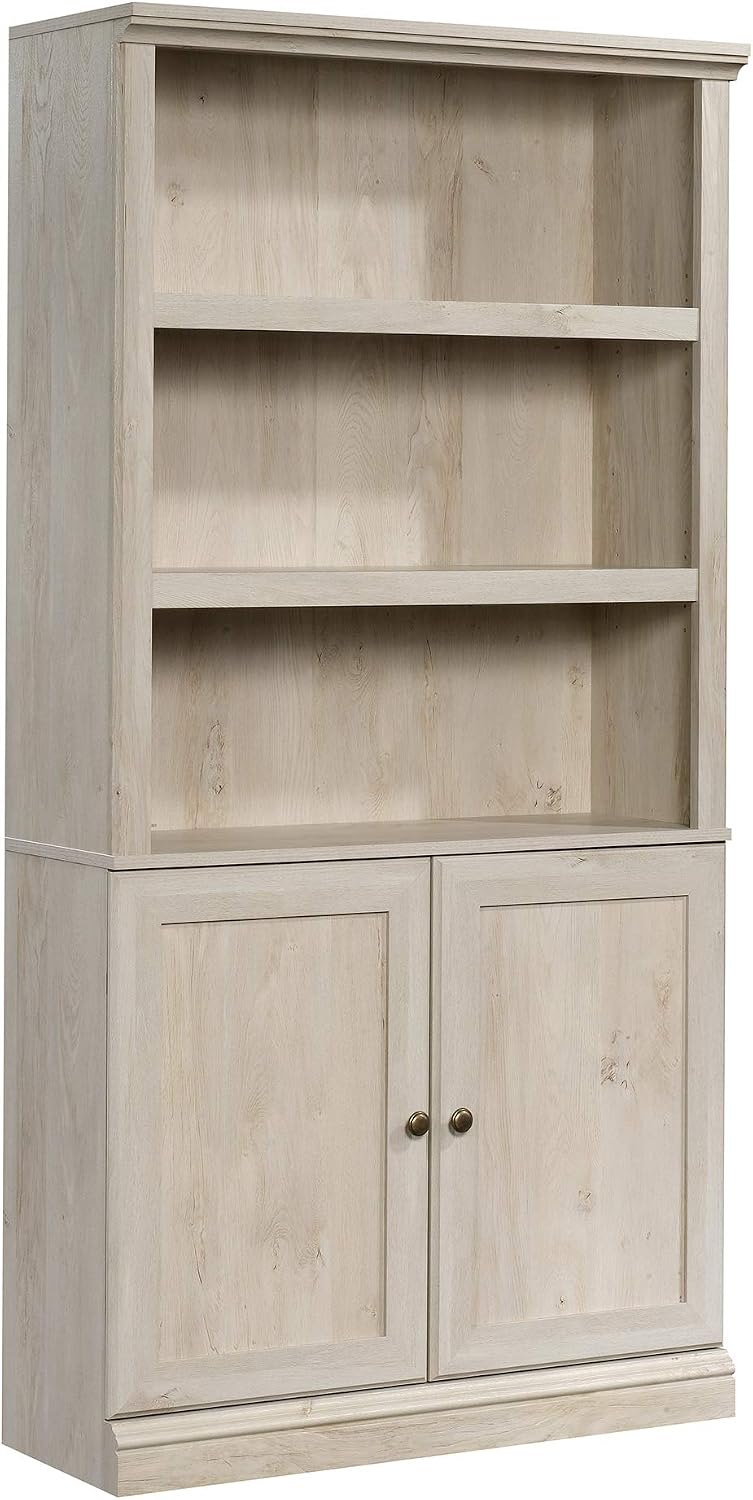 Sauder Miscellaneous Storage Bookcase with Doors, Adjustable Shelves, 5 Shelf Bookcase - Chalked Chestnut Finish Sauder Miscellaneous Storage Bookcase with Doors, Adjustable Shelves, 5 Shelf Bookcase - Chalked Chestnut Finish