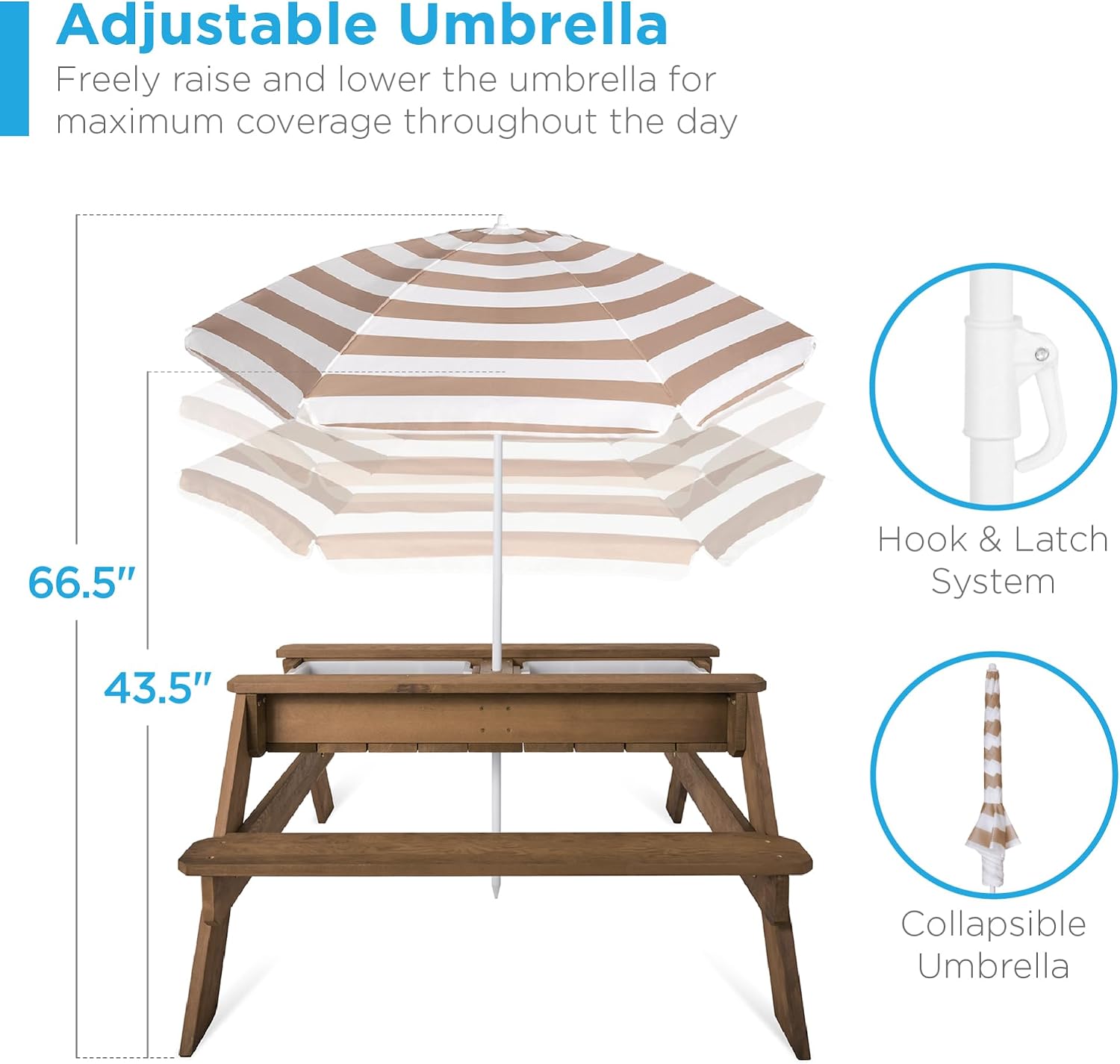 71LKwpNzpLL._AC_SL1500_.jpg Best Choice Products Kids Picnic Table with Umbrella, 3-in-1 Sand & Water Table, Outdoor Convertible Picnic Table for Toddlers, Seats 4, Removable Top, 2 Buckets - Beige