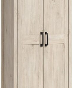 Sauder 2-Door Storage Cabinet, Tall Wooden Organizer, in a Chalk Oak Finish
