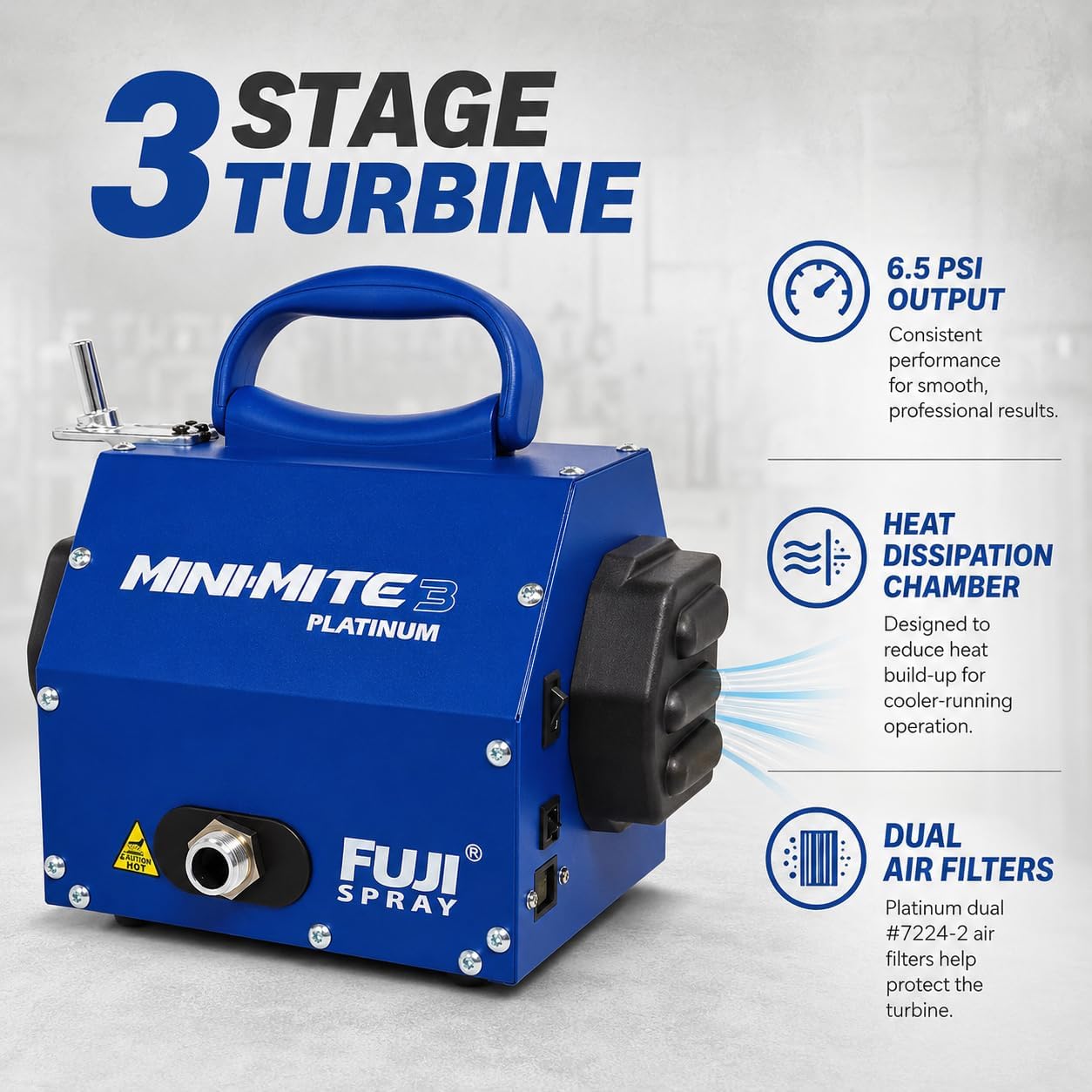 Fuji Spray 2803-T75G Mini-Mite 3 Platinum - T75G Gravity HVLP Spray System | Gravity-feed applicator, 6.5 PSI, adjustable fan pattern, handles waterborne and solvent-based coatings Fuji Spray 2803-T75G Mini-Mite 3 Platinum - T75G Gravity HVLP Spray System | Gravity-feed applicator, 6.5 PSI, adjustable fan pattern, handles waterborne and solvent-based coatings - Image 2