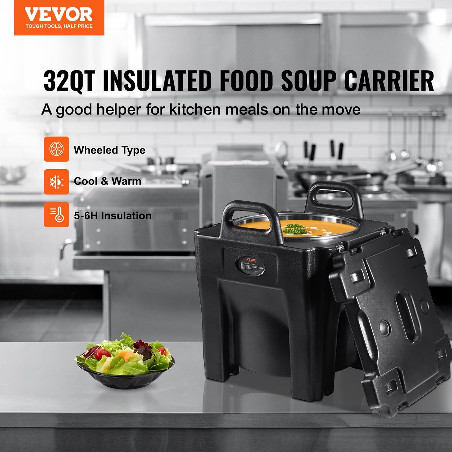 VEVOR Insulated Food Carrier, 32Qt Capacity Stackable Hot Box for Catering w/Stainless Steel Barrel, Top Load LLDPE Food Warmer w/Stationary Base, for Restaurant Canteen, Black VEVOR Insulated Food Carrier, 32Qt Capacity Stackable Hot Box for Catering w/Stainless Steel Barrel, Top Load LLDPE Food Warmer w/Stationary Base, for Restaurant Canteen, Black - Image 2