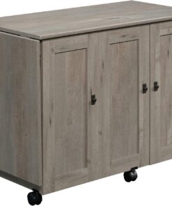 Sauder Craft Cart Storage Cabinet, Rolling Sewing Table with Expandable Top, Mystic Oak