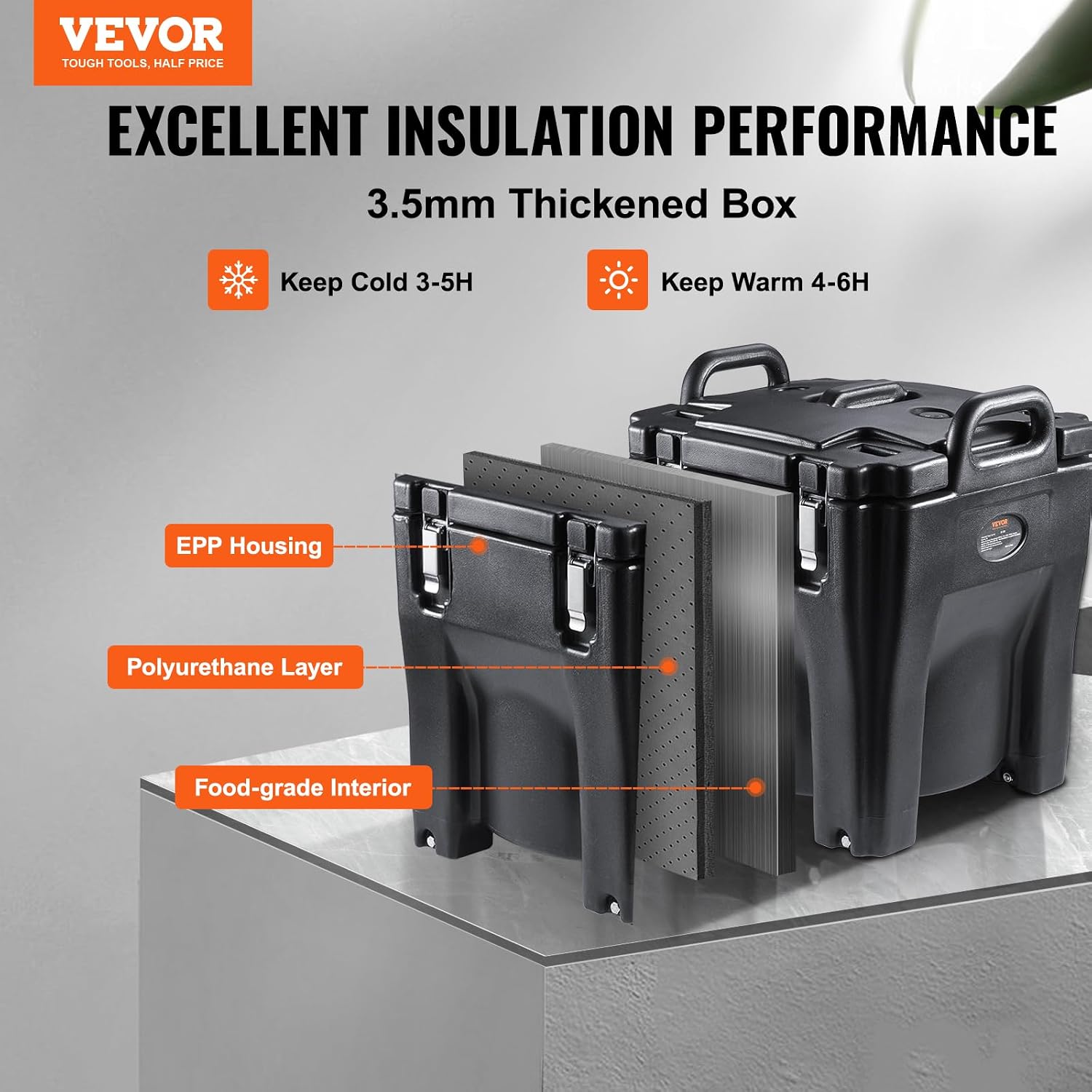 VEVOR Insulated Food Carrier, 32Qt Capacity Stackable Hot Box for Catering w/Stainless Steel Barrel, Top Load LLDPE Food Warmer w/Stationary Base, for Restaurant Canteen, Black VEVOR Insulated Food Carrier, 32Qt Capacity Stackable Hot Box for Catering w/Stainless Steel Barrel, Top Load LLDPE Food Warmer w/Stationary Base, for Restaurant Canteen, Black - Image 3