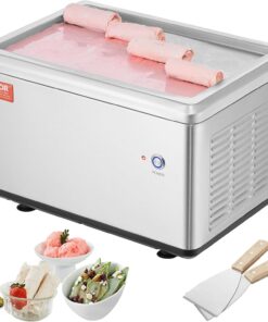 VEVOR Fried Ice Cream Machine, 12.6" x 8.5" 120W Stir-Fried Ice Cream Roll Maker with Compressor and 2 Scrapers, for Making Dessert Rolls, Frozen Yogurt