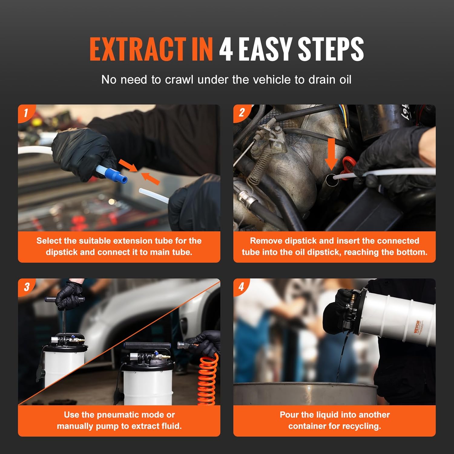 VEVOR 6.5L Pneumatic/Manual Oil Extractor Pump, Fluid Extractor Pump | Fluid Change Tool for Automotive Fluids Vacuum Evacuation, Oil Change, with Dipstick and Suction Hose, All-in-One Kit, White VEVOR 6.5L Pneumatic/Manual Oil Extractor Pump, Fluid Extractor Pump | Fluid Change Tool for Automotive Fluids Vacuum Evacuation, Oil Change, with Dipstick and Suction Hose, All-in-One Kit, White - Image 5
