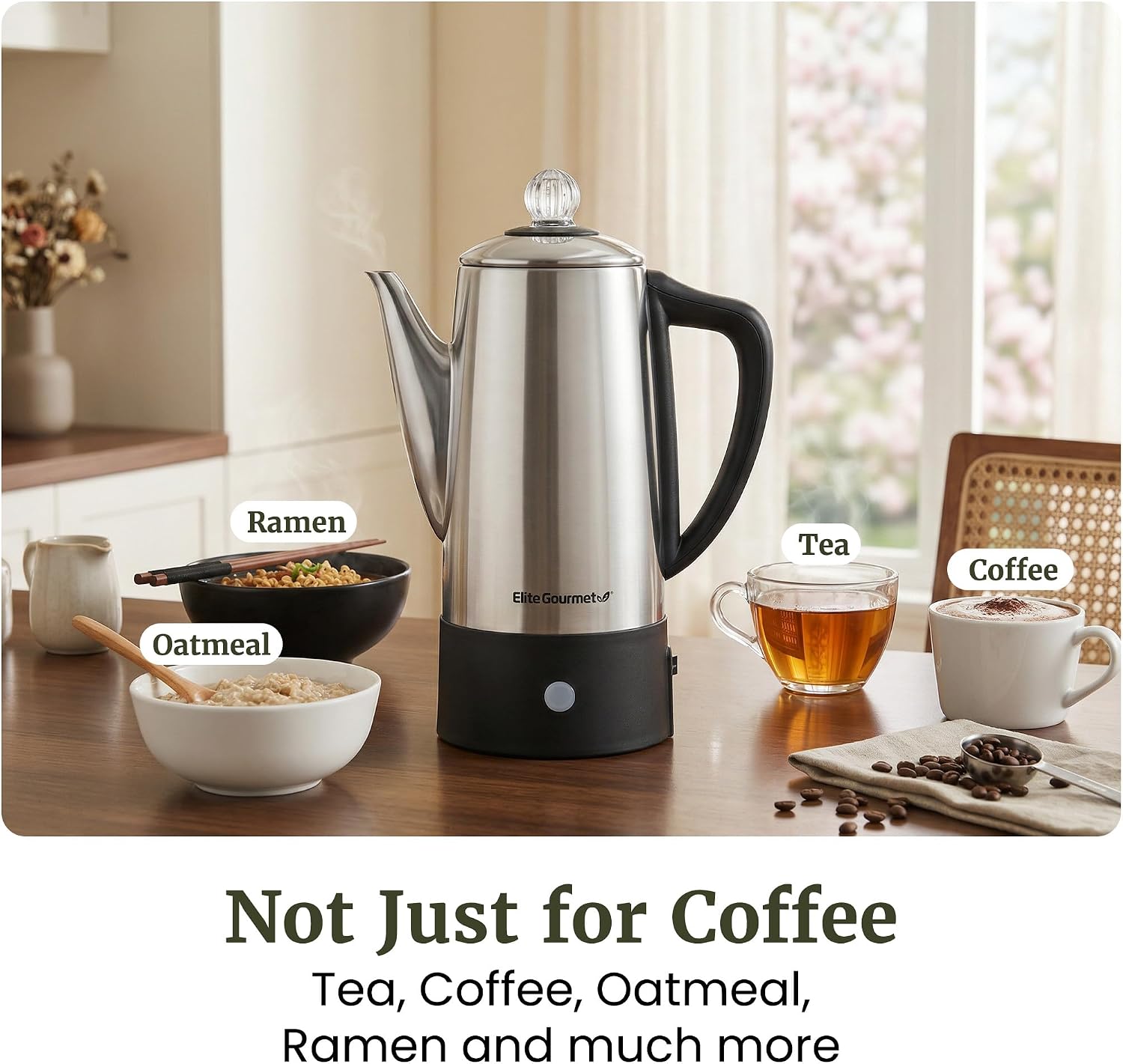Elite Gourmet 6-Cup Electric Coffee Percolator, Stainless Steel, 1000W | Fast brewing, Keep Warm, auto shut-off, clear brew progress knob, cordless serving base, reusable filter Elite Gourmet 6-Cup Electric Coffee Percolator, Stainless Steel, 1000W | Fast brewing, Keep Warm, auto shut-off, clear brew progress knob, cordless serving base, reusable filter - Image 6