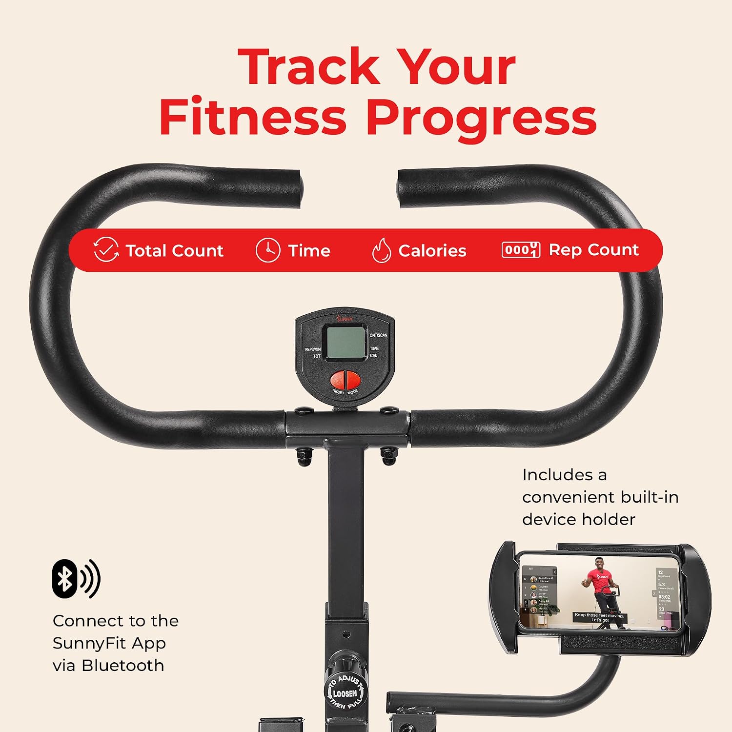 Sunny Health & Fitness Smart Heavy-Duty Row-N-Ride, Full-Body Squat Assist | Free SunnyFit App, Multi-Exercise Training, 3 Squat Depths, 5 Resistance Levels, 350LB Capacity, Compact Foldable Design Sunny Health & Fitness Smart Heavy-Duty Row-N-Ride, Full-Body Squat Assist | Free SunnyFit App, Multi-Exercise Training, 3 Squat Depths, 5 Resistance Levels, 350LB Capacity, Compact Foldable Design - Image 8
