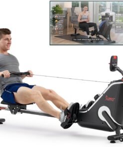Sunny Health & Fitness Smart Flippable Magnetic Rower, 50 Inches Quiet & Smooth Stainless Steel Slide Rail, Full-Body Low-Impact Exercise Rowing Machine For Home, Free SunnyFit Training APP Connection