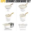 GOTHAM STEEL 15 Pc Ceramic Cookware Set, Diamond and Titanium Coated | Utensils Set Included, Non Toxic PFOA/PFOS/PTFE Free, Stay Cool Stainless Steel Handles, Dishwasher & Oven Safe, Cream