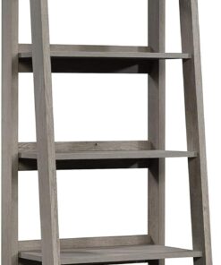 Sauder Ladder Bookshelf 5 Tier Trestle Ladder Shelf Wooden Bookcase, in Mystic Oak