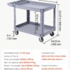 VEVOR Utility Cart, 550 lbs Capacity, 2 Tier Service Cart with 360° Swivel & Fixed Wheels (2 with Brakes), Heavy Duty Plastic Rolling with Storage Tray, Tool Storage for Garage Warehouse Workshop Gray