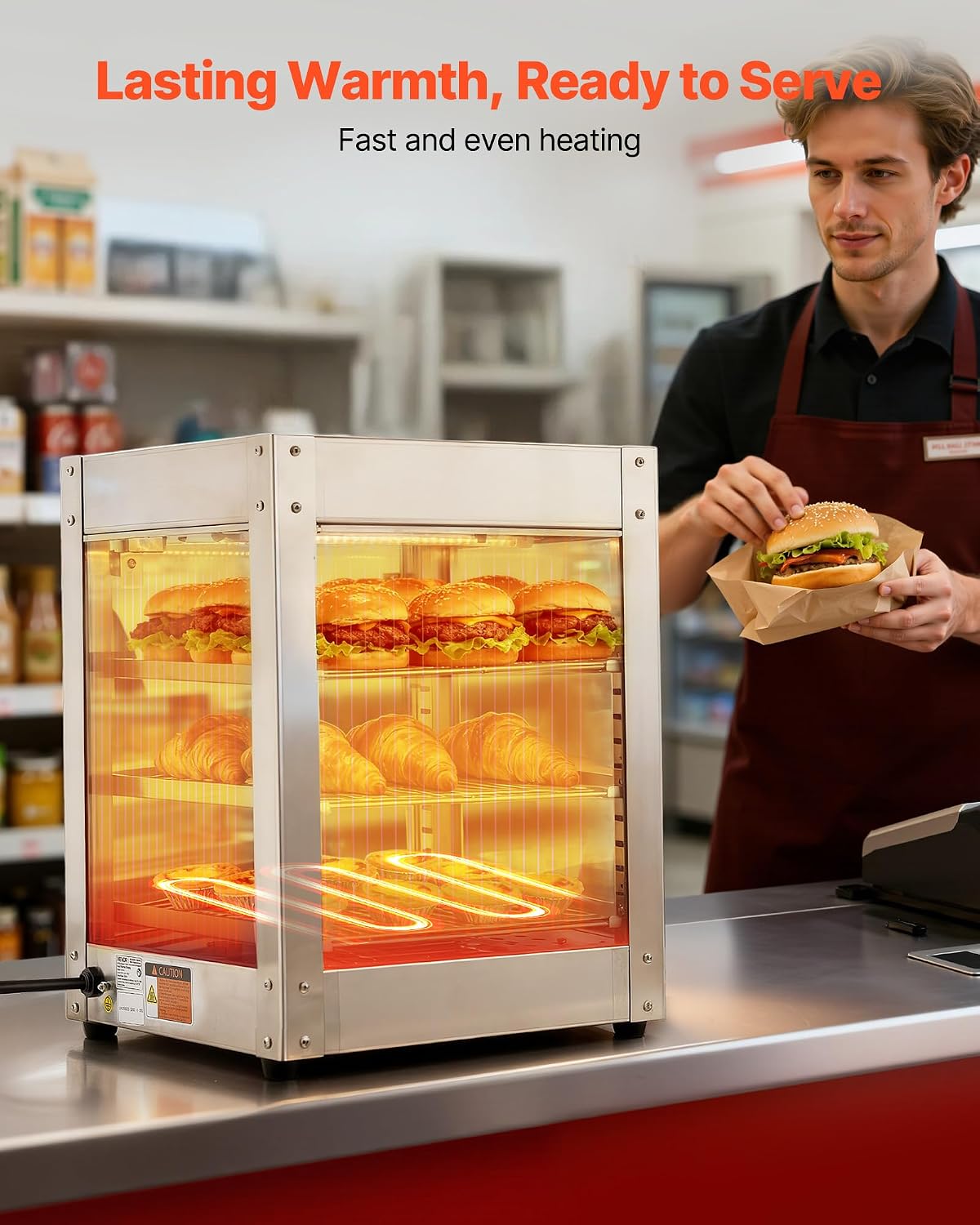 VEVOR 3-Tier Commercial Food Warmer Display, 800W Food Display Warmer with LED Light, Adjustable Shelf and Stainless Steel Frame, 86℉~185℉ Air Heating, 34L for Hamburger, Pizza, Bread, Fried Chicken VEVOR 3-Tier Commercial Food Warmer Display, 800W Food Display Warmer with LED Light, Adjustable Shelf and Stainless Steel Frame, 86℉~185℉ Air Heating, 34L for Hamburger, Pizza, Bread, Fried Chicken - Image 2