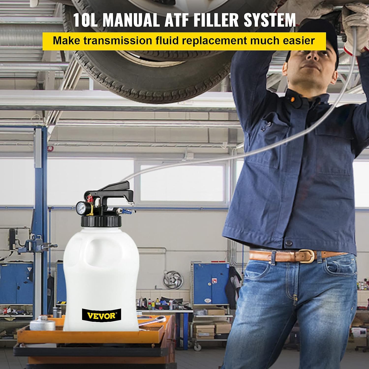 VEVOR Transmission Fluid Pump 2 Way ATF Refill System, 10 Liter Dispenser | For Oil Changes, Extracts and Dispenses Fluid Cleanly, Automatic Tool Set, with 14 Pieces ATF Filler Adapters, Pressure Gauge VEVOR Transmission Fluid Pump 2 Way ATF Refill System, 10 Liter Dispenser | For Oil Changes, Extracts and Dispenses Fluid Cleanly, Automatic Tool Set, with 14 Pieces ATF Filler Adapters, Pressure Gauge - Image 2