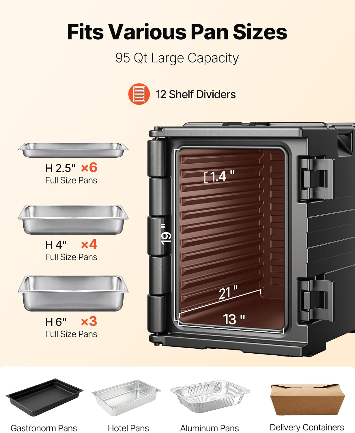 VEVOR Insulated Food Pan Carrier, 95 Qt Hot Box for Catering, LLDPE Food Box Carrier w/Double Buckles, Front Loading Food Warmer w/Handles, Stackable End Loader for Restaurant, Canteen, etc. Black VEVOR Insulated Food Pan Carrier, 95 Qt Hot Box for Catering, LLDPE Food Box Carrier w/Double Buckles, Front Loading Food Warmer w/Handles, Stackable End Loader for Restaurant, Canteen, etc. Black - Image 4
