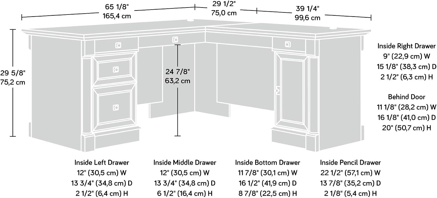 Sauder Palladia L Shaped Desk with Drawers, Office Desk with File Cabinet Storage, Cable Management, Keyboard Tray, in Glacier Oak Finish Sauder Palladia L Shaped Desk with Drawers, Office Desk with File Cabinet Storage, Cable Management, Keyboard Tray, in Glacier Oak Finish - Image 3