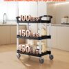 VEVOR Utility Cart, 300 lbs Load Capacity, 3-Tier Utility Plastic Cart with 360° Swivel Wheels (2 with Brakes), 24.4 x 16.1-inch Food Service Cart for Warehouse, Office, Home, Restaurant, Kitchen