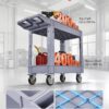 VEVOR Utility Cart, 550 lbs Capacity, 2 Tier Service Cart with 360° Swivel & Fixed Wheels (2 with Brakes), Heavy Duty Plastic Rolling with Storage Tray, Tool Storage for Garage Warehouse Workshop