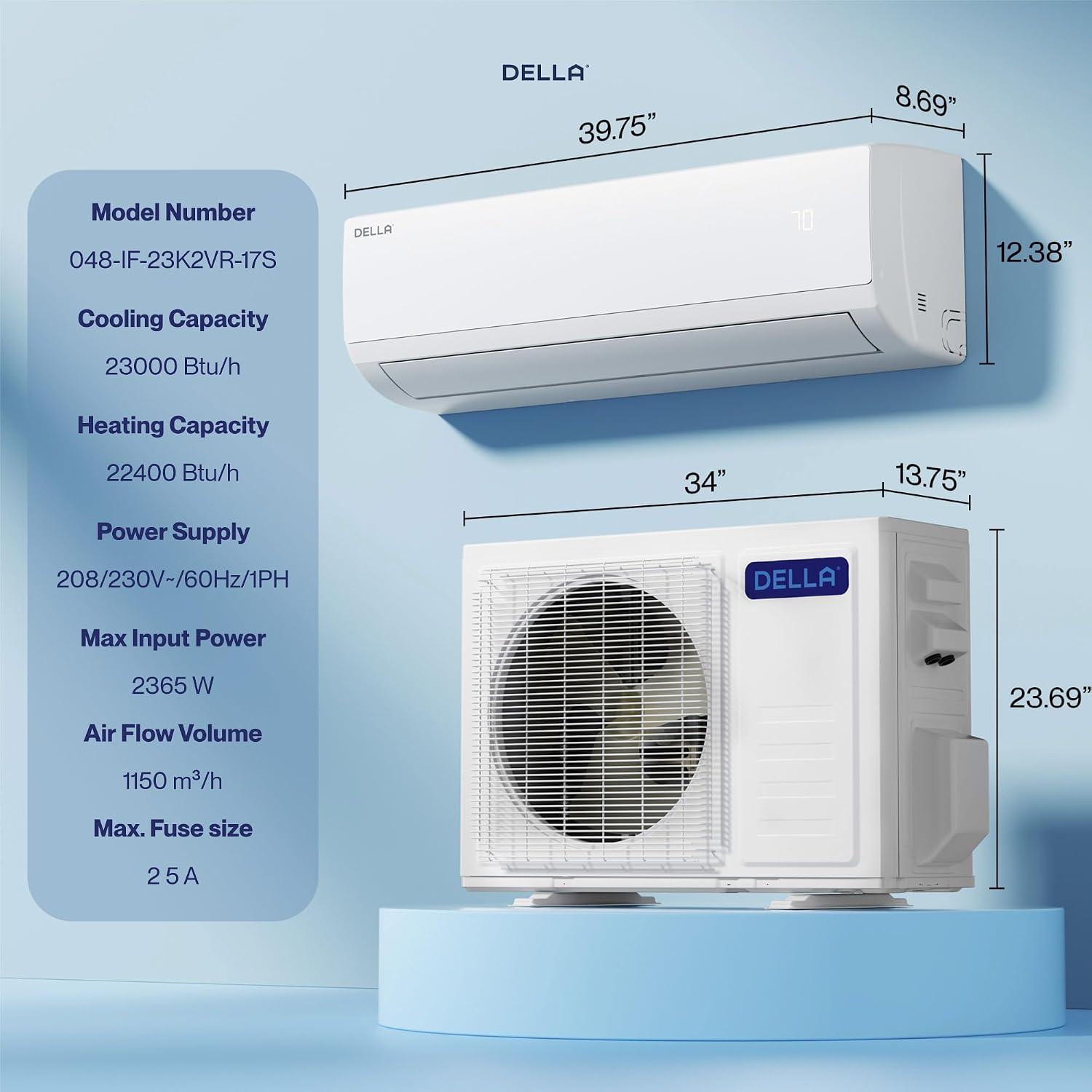 DELLA Econo Series 23000 BTU Mini Split Air Conditioner 17 SEER2, 230V Cools up to 1500 Sq. Ft, Works with Alexa and Wifi, Heater Ductless Inverter System with Heat Pump,16.4ft Installation Kit DELLA Econo Series 23000 BTU Mini Split Air Conditioner 17 SEER2, 230V Cools up to 1500 Sq. Ft, Works with Alexa and Wifi, Heater Ductless Inverter System with Heat Pump,16.4ft Installation Kit - Image 9