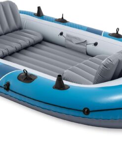 INTEX Excursion 4-Person Inflatable Fishing Boat River Raft Set with Oars | 66324EP - Portable Boat with Extra Wide Cockpit and High-Ouput Hand Pump, 10ft 4in × 5ft 5in