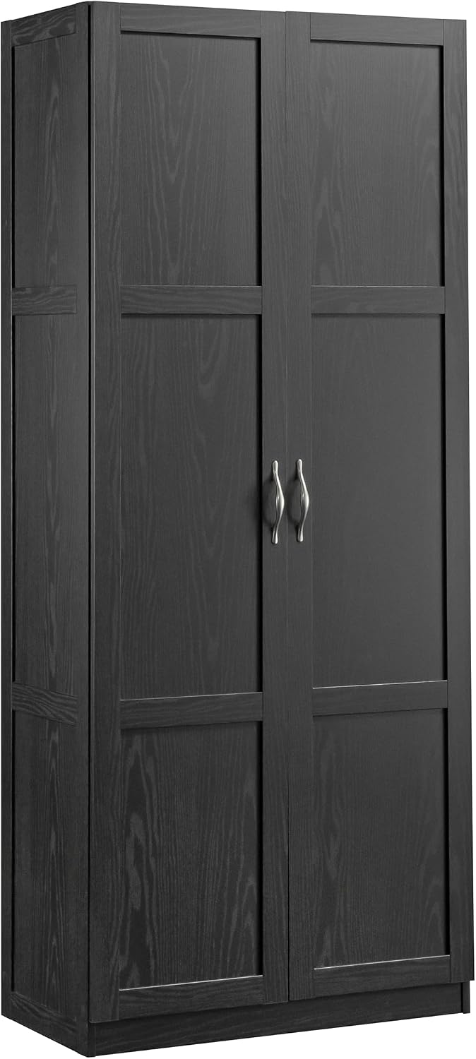 Sauder Tall Storage Cabinet, Black, 4 Adjustable Shelves, Multi-Room Use Sauder Tall Storage Cabinet, Black, 4 Adjustable Shelves, Multi-Room Use