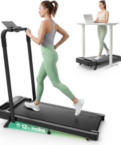 UREVO Strol 2E Pro Smart Incline Walking Pad Treadmill with APP, 12% Incline, Compact Walking Pad with Safety Handle, Plug & Play, Desk Treadmill with LED Display, Walking & Running for Home Office