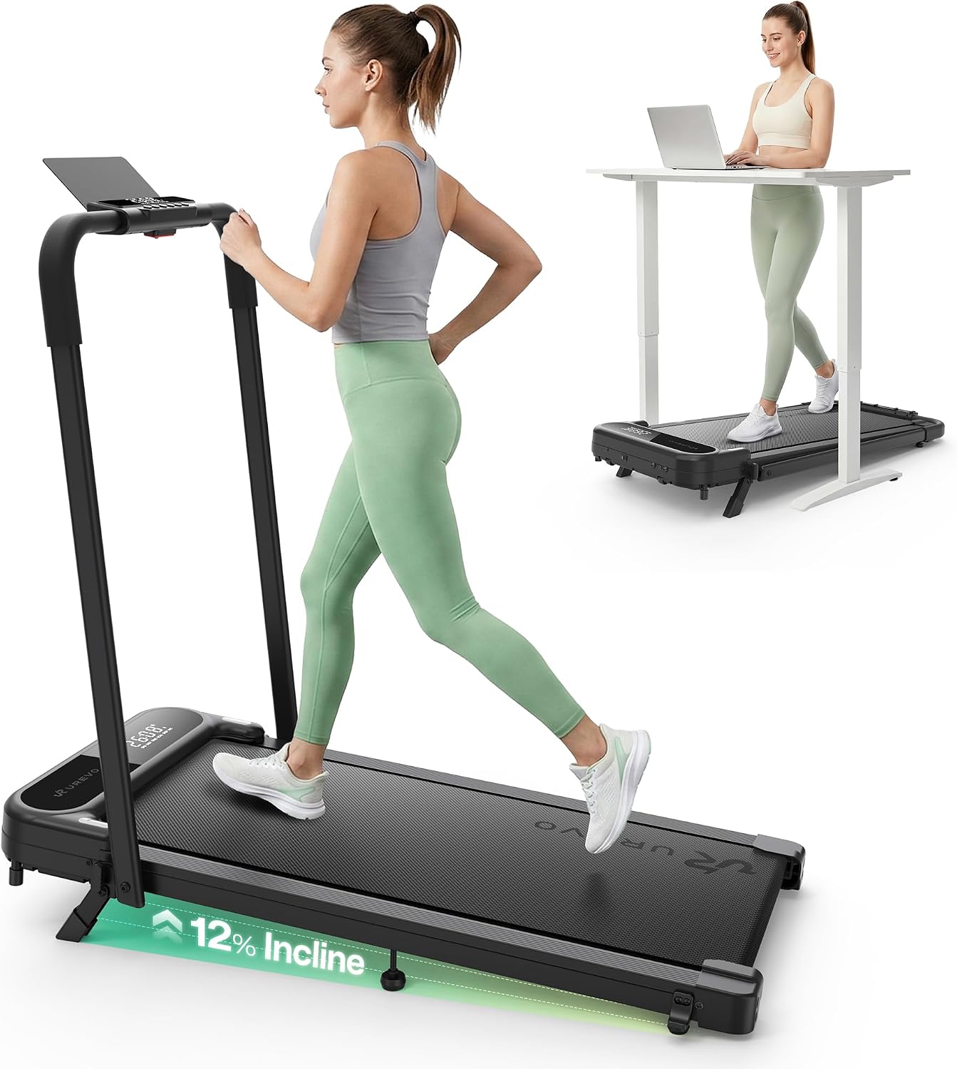 UREVO Strol 2E Pro Smart Incline Walking Pad Treadmill with APP, 12% Incline, Compact Walking Pad with Safety Handle, Plug & Play, Desk Treadmill with LED Display, Walking & Running for Home Office UREVO Strol 2E Pro Smart Incline Walking Pad Treadmill with APP, 12% Incline, Compact Walking Pad with Safety Handle, Plug & Play, Desk Treadmill with LED Display, Walking & Running for Home Office