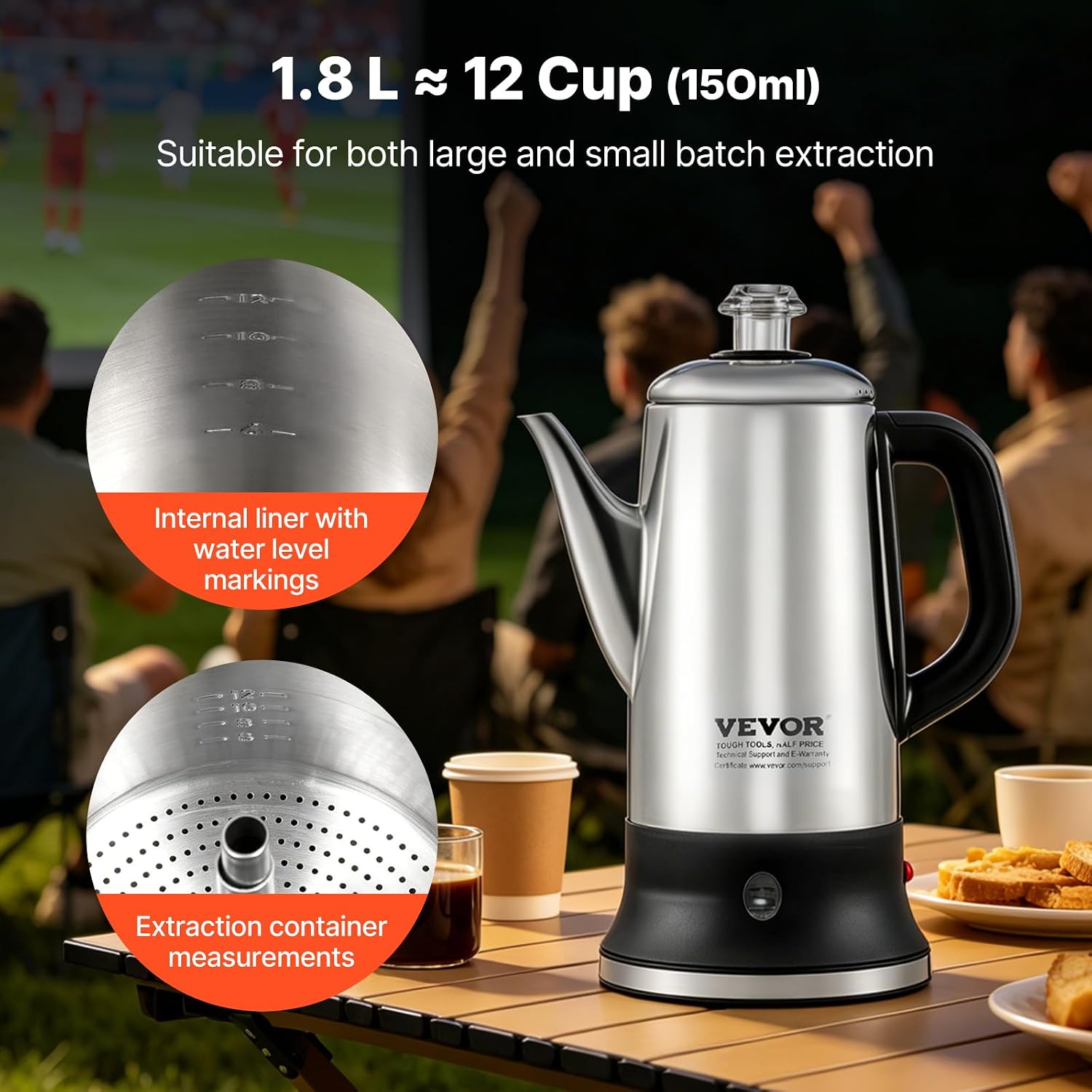 VEVOR 12-Cup Electric Percolator Coffee Pot, 304 Stainless Steel Body Coffee Percolator with Keep Warm Function & Heat-Resistant Handle, Classic Coffee Maker, Quick Brew & Easy-Pour Spout, Silver VEVOR 12-Cup Electric Percolator Coffee Pot, 304 Stainless Steel Body Coffee Percolator with Keep Warm Function & Heat-Resistant Handle, Classic Coffee Maker, Quick Brew & Easy-Pour Spout, Silver - Image 2