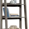 Sauder Ladder Bookshelf 5 Tier Trestle Ladder Shelf Wooden Bookcase, in Mystic Oak