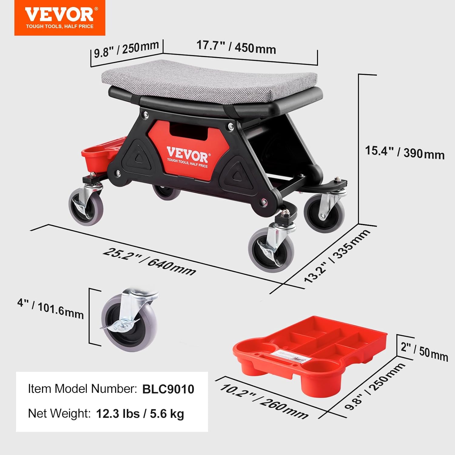 VEVOR Mechanic Stool 300 LBS Capacity Garage Stool Gift for Men, Heavy Duty Rolling Mechanics Seat, with Three Slide Out Tool Trays and Drawer, Tools for Automotive Auto Repair | Auto Repair Heavy Duty Plastic Rolling Mechanics Seat with Cushion, Three Slide Out Tool Trays and Drawer, for Automotive VEVOR Mechanic Stool 300 LBS Capacity Garage Stool Gift for Men, Heavy Duty Rolling Mechanics Seat, with Three Slide Out Tool Trays and Drawer, Tools for Automotive Auto Repair | Auto Repair Heavy Duty Plastic Rolling Mechanics Seat with Cushion, Three Slide Out Tool Trays and Drawer, for Automotive - Image 3