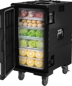 VEVOR Insulated Food Pan Carrier, 127 Qt Hot Box for Catering, LLDPE Food Box Carrier w/Double Buckles, Front Loading Food Warmer w/Handles, End Loader w/Wheels for Restaurant, Canteen, etc. Black