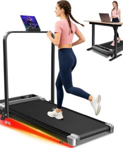 Walking Pad Treadmill with 8% Incline - Portable Home Tread Mills Quiet Machine Compact Fold up Indoor, 3.0HP Walk Running Pads with Handle Bar, Easy Assembly, Up to 350LBS Capacity