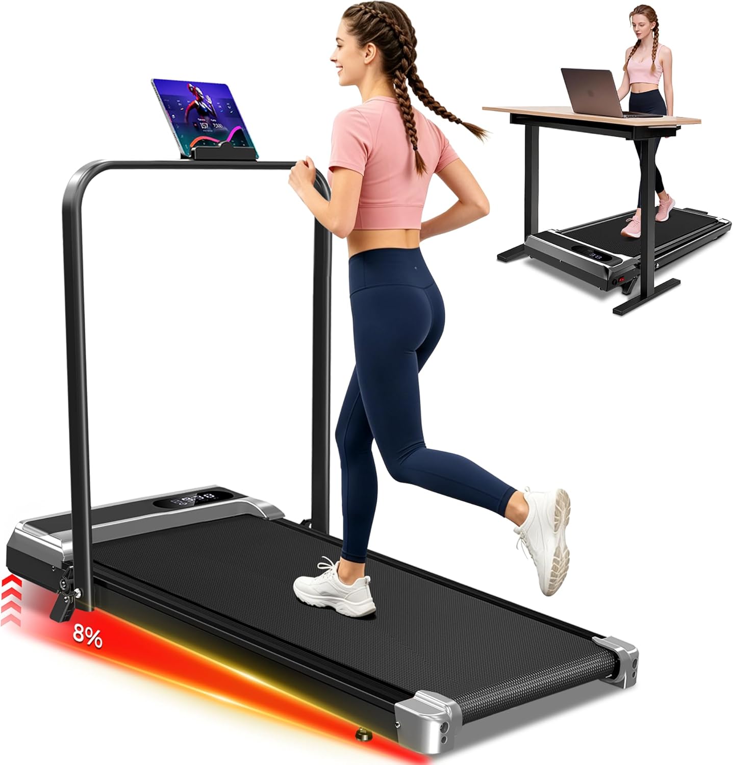 Walking Pad Treadmill with 8% Incline - Portable Home Tread Mills Quiet Machine Compact Fold up Indoor, 3.0HP Walk Running Pads with Handle Bar, Easy Assembly, Up to 350LBS Capacity Walking Pad Treadmill with 8% Incline - Portable Home Tread Mills Quiet Machine Compact Fold up Indoor, 3.0HP Walk Running Pads with Handle Bar, Easy Assembly, Up to 350LBS Capacity