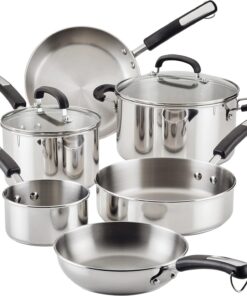 Farberware Brilliance Stainless Steel Cookware Set, 10-Piece | Stainless pots and pans set with fully encapsulated base, even heating, induction ready, dishwasher safe, oven safe to 350Â°F
