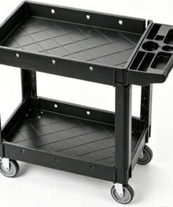 VEVOR Utility Service Cart, 2 Shelf 550LBS Heavy Duty Plastic Rolling Utility Cart, Medium Lipped Shelf, 360° Swivel Wheels, Ergonomic Storage Handle for Warehouse Garage, Black