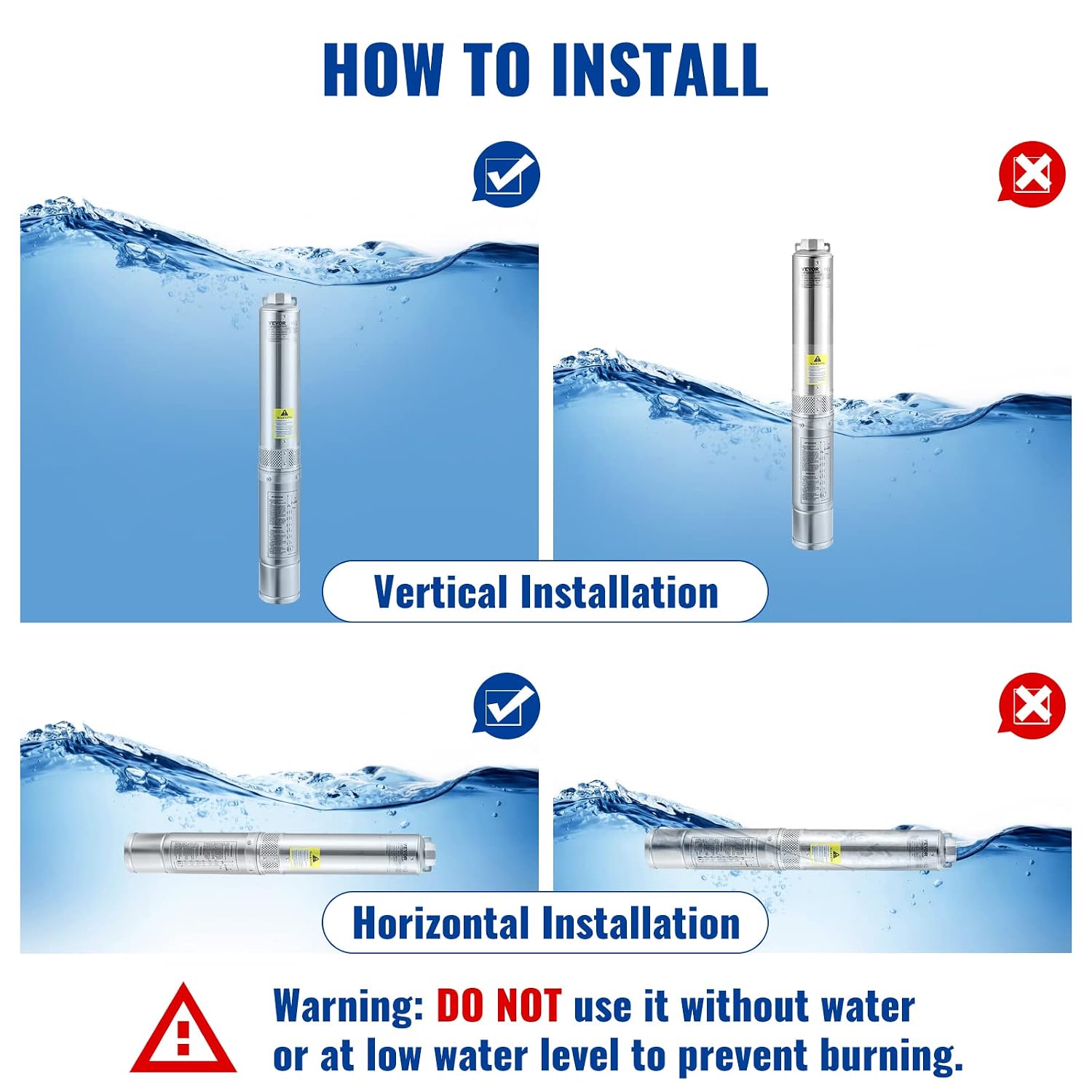 VEVOR Deep Well Submersible Pump 1 HP 115V/60Hz 37 GPM Flow 207 ft Head | for Industrial Irrigation & Home Use, 4" Stainless Steel Water Pump, with 33 ft Electric Cord, Copper Motor, IP68 Waterproof VEVOR Deep Well Submersible Pump 1 HP 115V/60Hz 37 GPM Flow 207 ft Head | for Industrial Irrigation & Home Use, 4" Stainless Steel Water Pump, with 33 ft Electric Cord, Copper Motor, IP68 Waterproof - Image 8