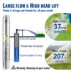 VEVOR Deep Well Submersible Pump 1 HP 230V/60Hz 37 GPM Flow 207 ft Head | for Industrial Irrigation & Home Use, 4" Stainless Steel Water Pump, with 33 ft Electric Cord, Copper Motor, IP68 Waterproof VEVOR Deep Well Submersible Pump 1 HP 230V/60Hz 37 GPM Flow 207 ft Head | for Industrial Irrigation & Home Use, 4" Stainless Steel Water Pump, with 33 ft Electric Cord, Copper Motor, IP68 Waterproof