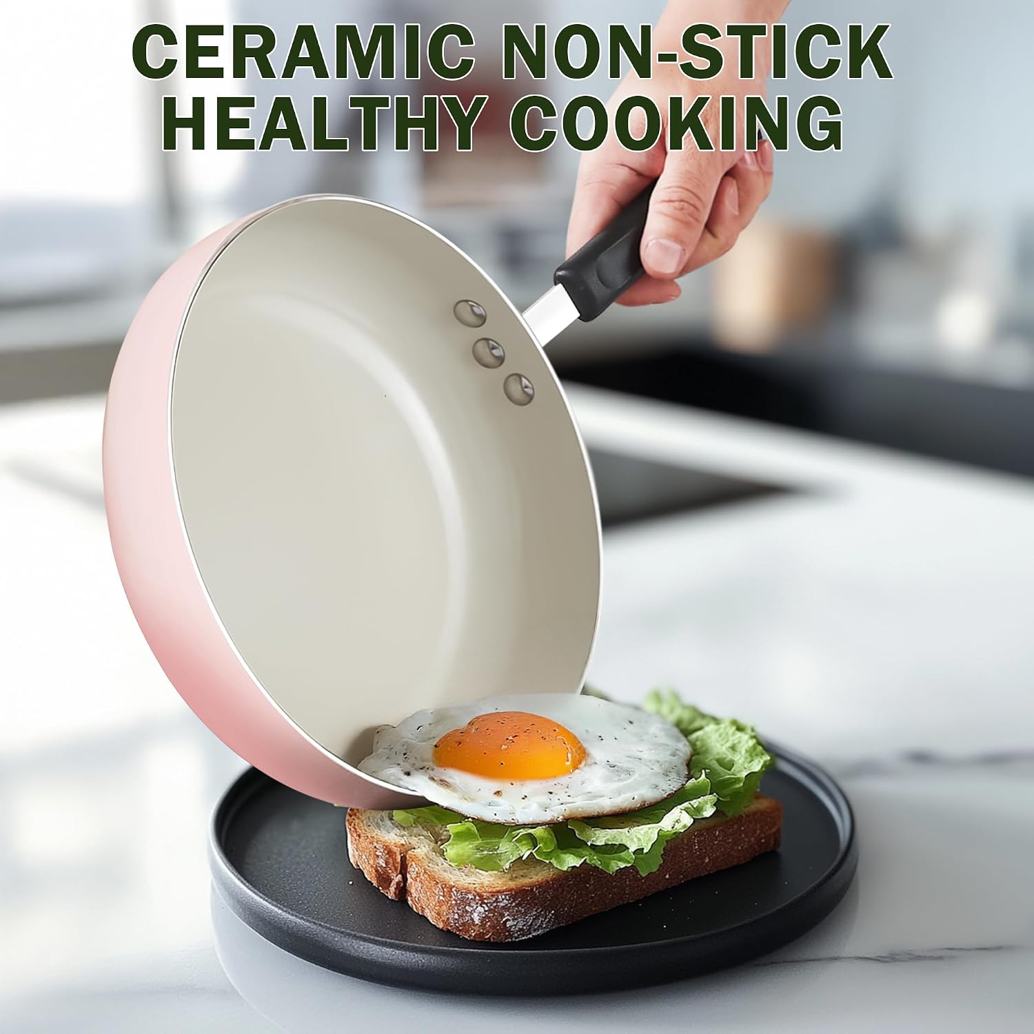Cook N Home Basics Ceramic Nonstick Cookware Set, 10-Piece, Pink Cook N Home Basics Ceramic Nonstick Cookware Set, 10-Piece, Pink - Image 4