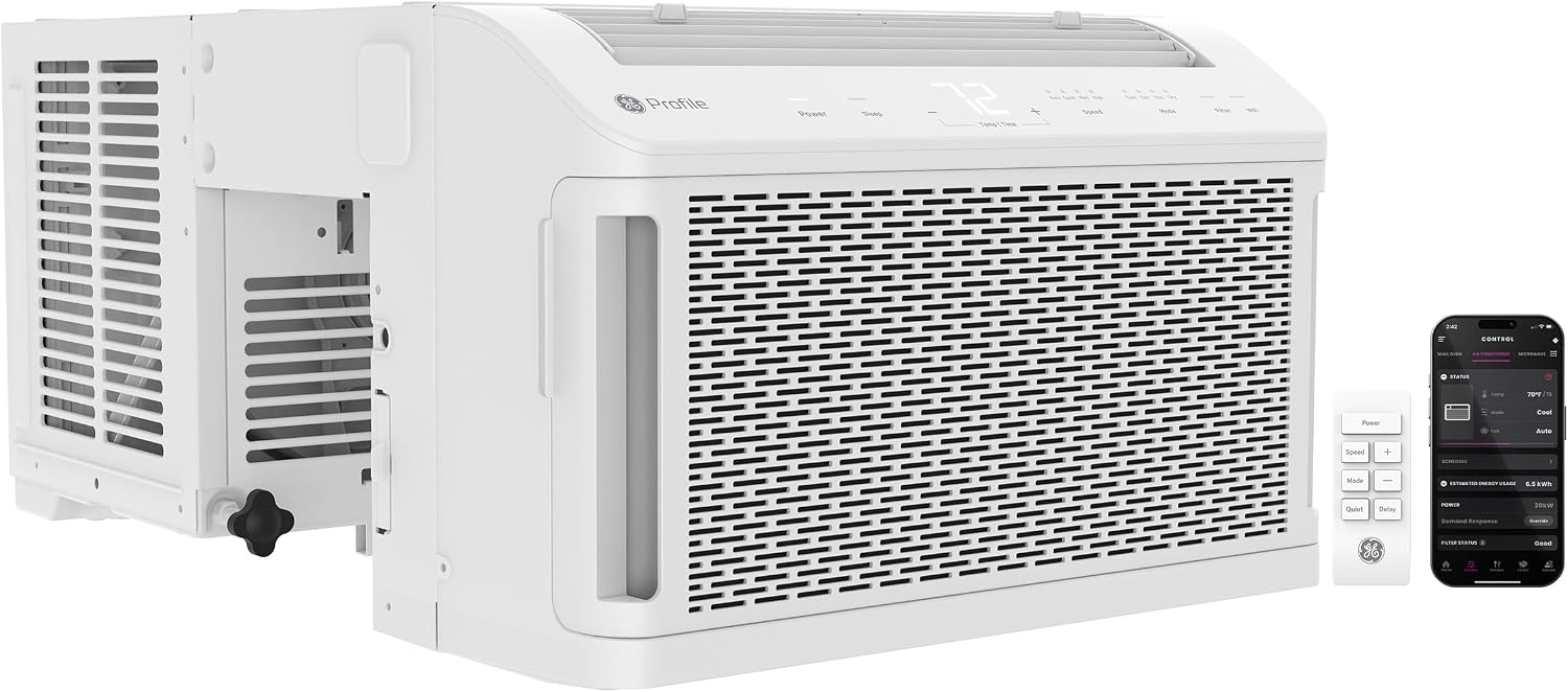 GE Profile ClearView Inverter Window Air Conditioner 10,300 BTU, Ultra Quiet, Full Window View, Cools Up to 450 Sq Ft, Energy Star, WiFi Smart, Remote