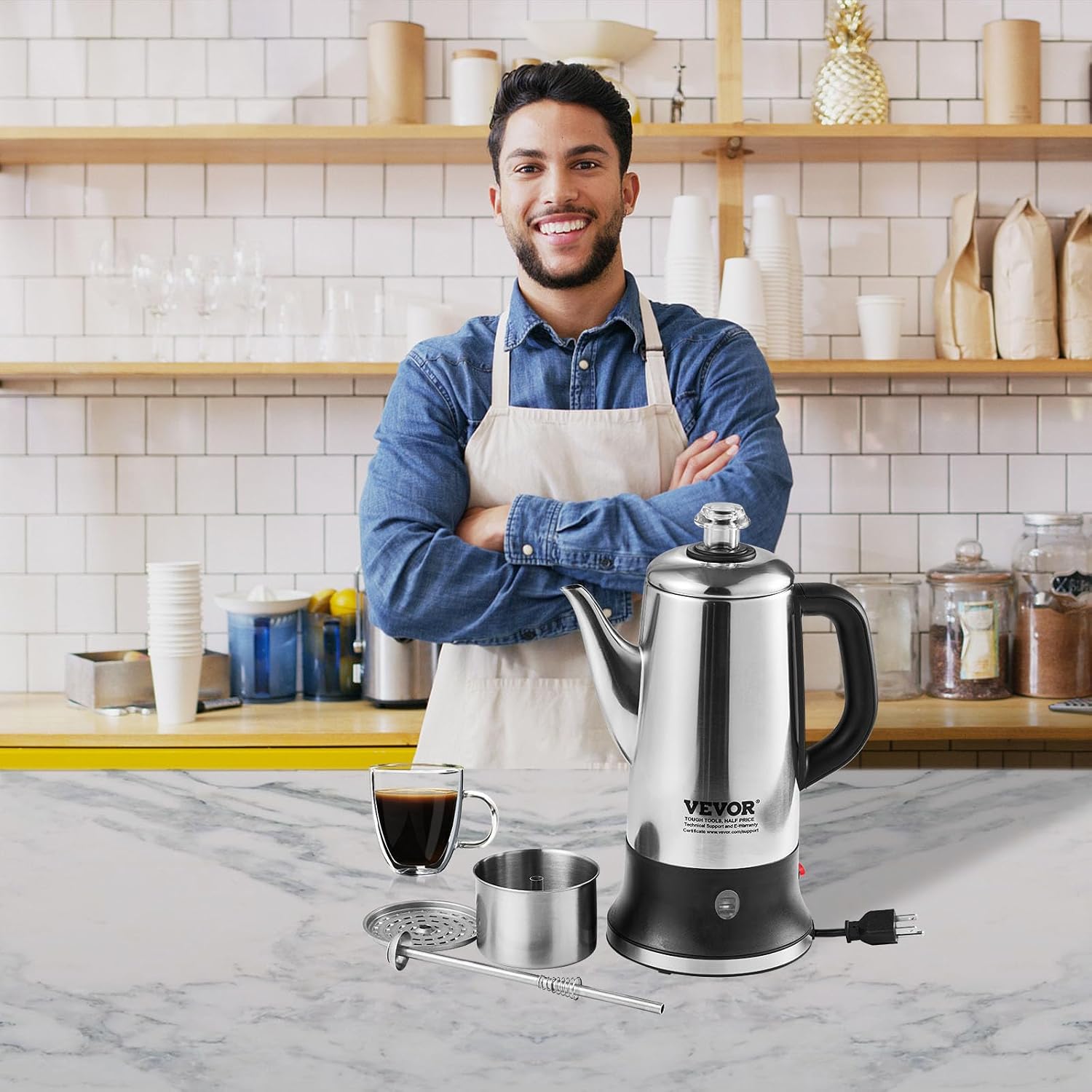 VEVOR 12-Cup Electric Percolator Coffee Pot, 304 Stainless Steel Body Coffee Percolator with Keep Warm Function & Heat-Resistant Handle, Classic Coffee Maker, Quick Brew & Easy-Pour Spout, Silver VEVOR 12-Cup Electric Percolator Coffee Pot, 304 Stainless Steel Body Coffee Percolator with Keep Warm Function & Heat-Resistant Handle, Classic Coffee Maker, Quick Brew & Easy-Pour Spout, Silver - Image 9