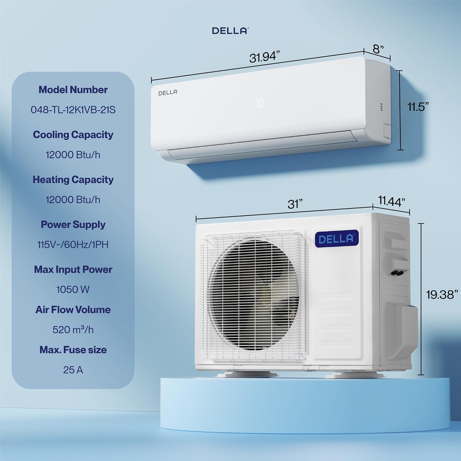 DELLA Vario Series 12000 BTU Mini Split AC, Work with Alexa and Wifi, 20.5 SEER2 Cools Up to 550 Sq.Ft, Energy Efficient, 115V Ductless Inverter System, Pre-Charged Heat Pump and 16.4ft Kits DELLA Vario Series 12000 BTU Mini Split AC, Work with Alexa and Wifi, 20.5 SEER2 Cools Up to 550 Sq.Ft, Energy Efficient, 115V Ductless Inverter System, Pre-Charged Heat Pump and 16.4ft Kits - Image 9